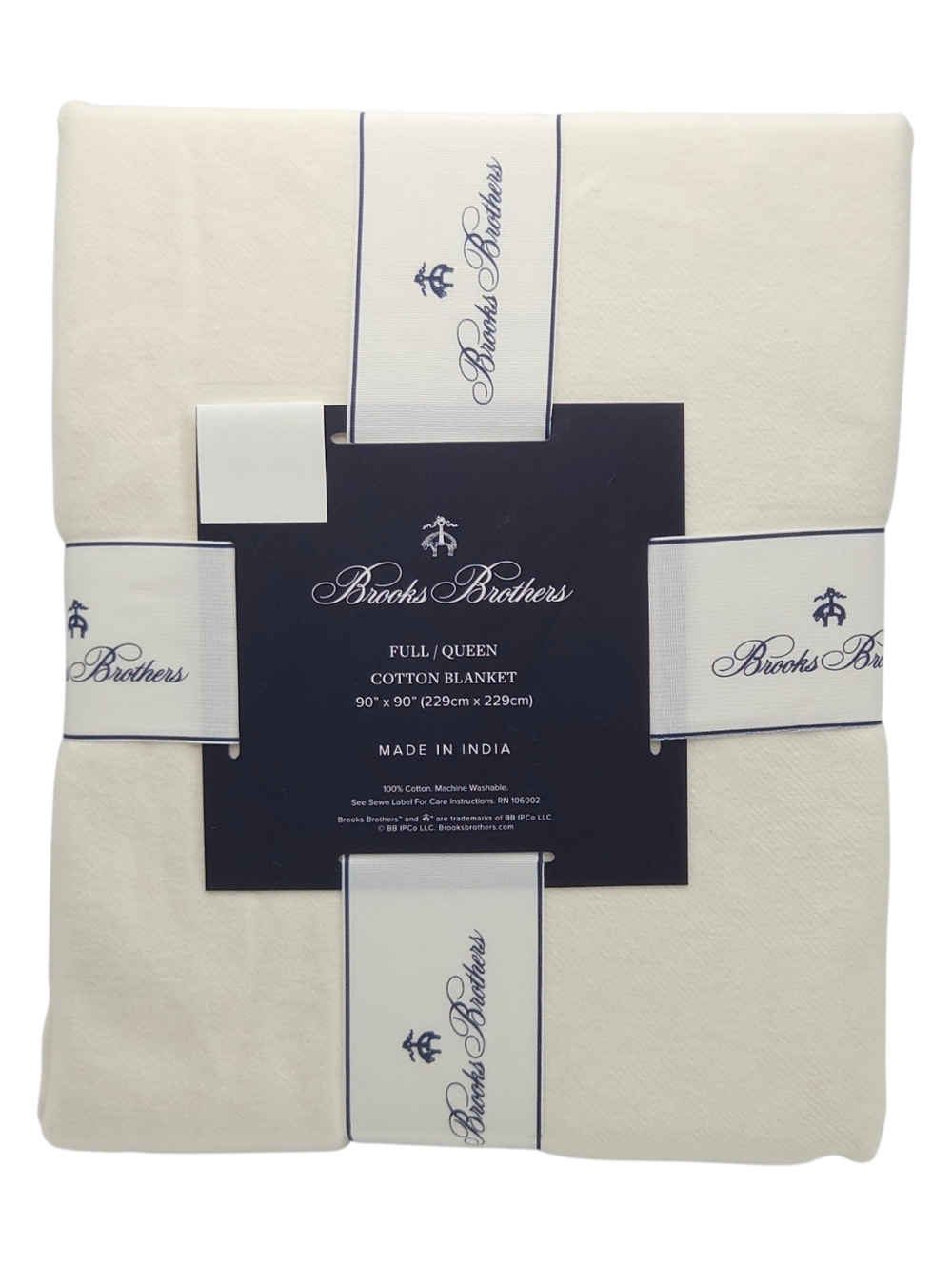 Brooks Brothers Queen Size Ivory Luxuriously Cotton Blanket‎ 90x90 Made In India